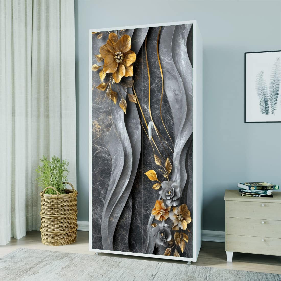 Wallpaper – Self-Adhesive Almirah Wallpaper Stickers | Vinyl Wardrobe & Door Stickers for Home Décor | Almirah Makeover | (NeemGoli Almira) (78 Hcight x 36 Length inches)(Design-DP11013)