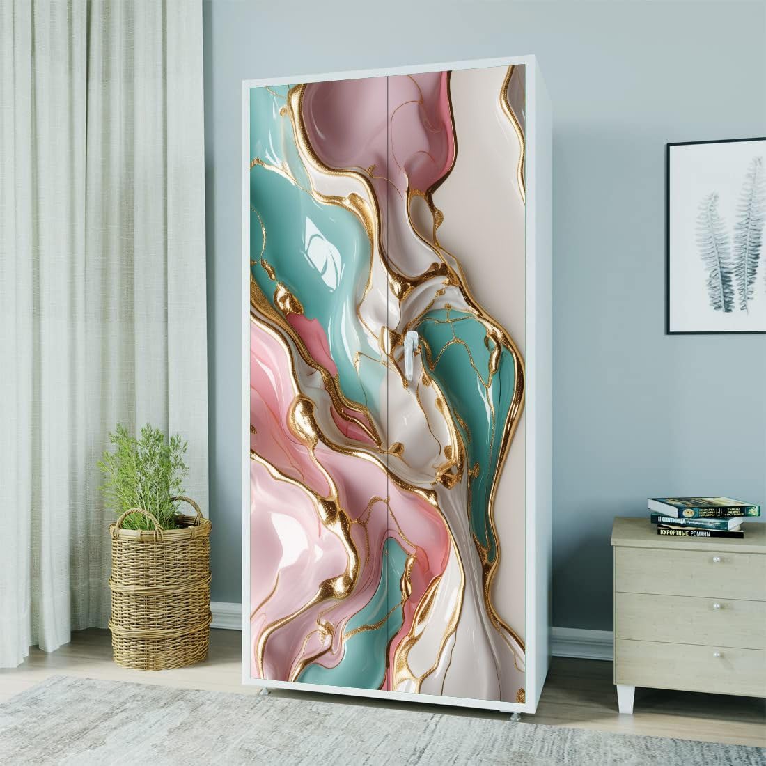 Wallpaper – Self-Adhesive Almirah Wallpaper Stickers | Vinyl Wardrobe & Door Stickers for Home Décor | Almirah Makeover | (NeemGoli Almira) (78 Hcight x 36 Length inches)(Design-1001)